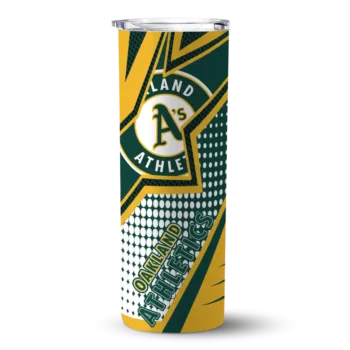 custom oakland athletics web stripes green white skinny tumbler best selling.webp