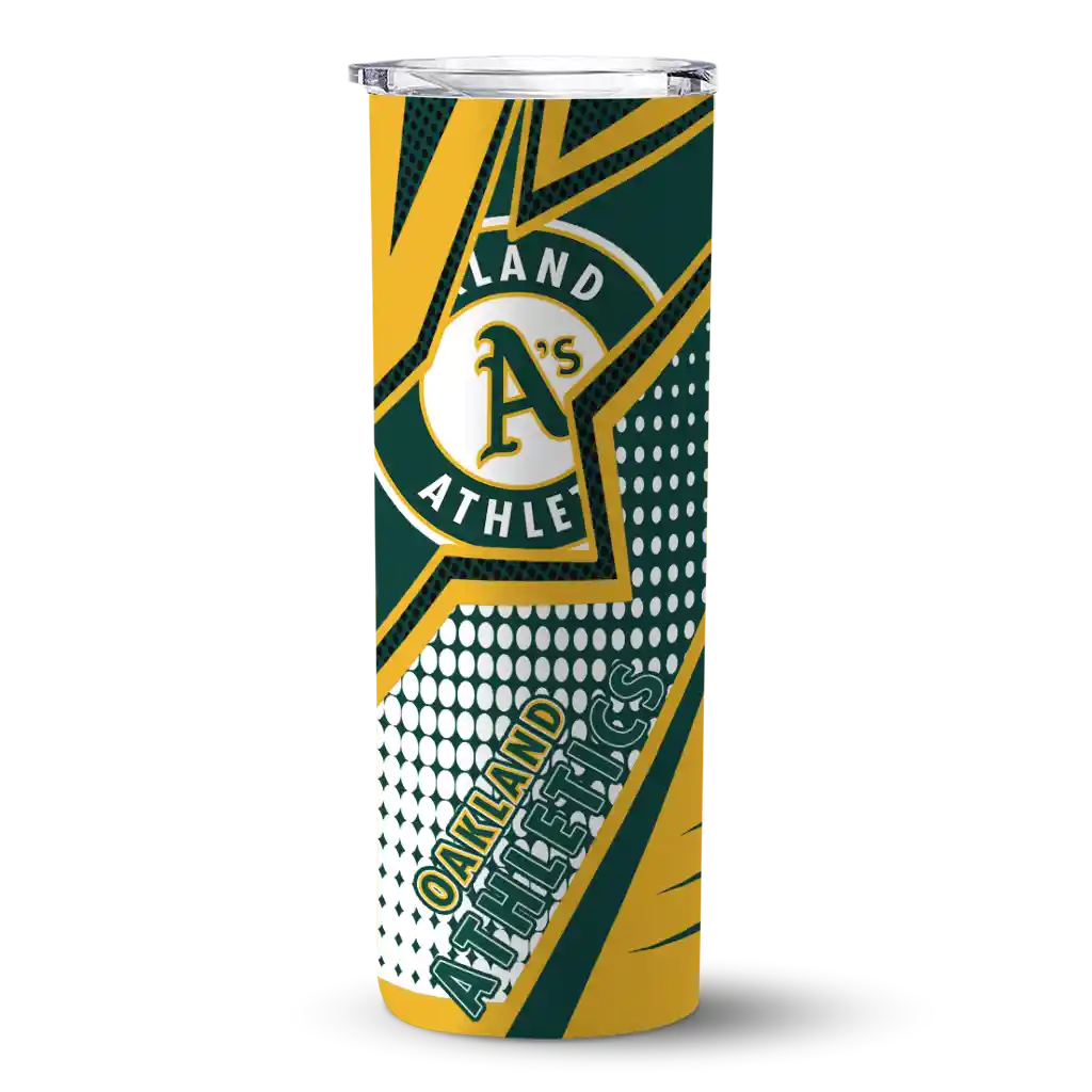 custom oakland athletics web stripes green white skinny tumbler best selling.webp custom oakland athletics web stripes green white skinny tumbler best selling.webp