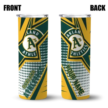 custom oakland athletics web stripes green white skinny tumbler fashion forward.webp