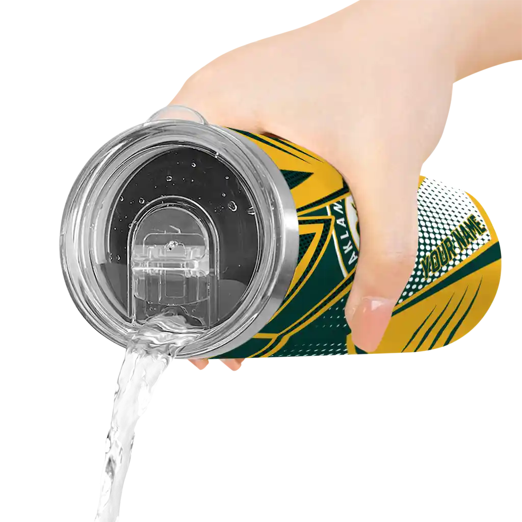 custom oakland athletics web stripes green white skinny tumbler latest model.webp custom oakland athletics web stripes green white skinny tumbler latest model.webp