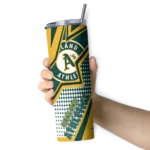 custom oakland athletics web stripes green white skinny tumbler best selling.webp