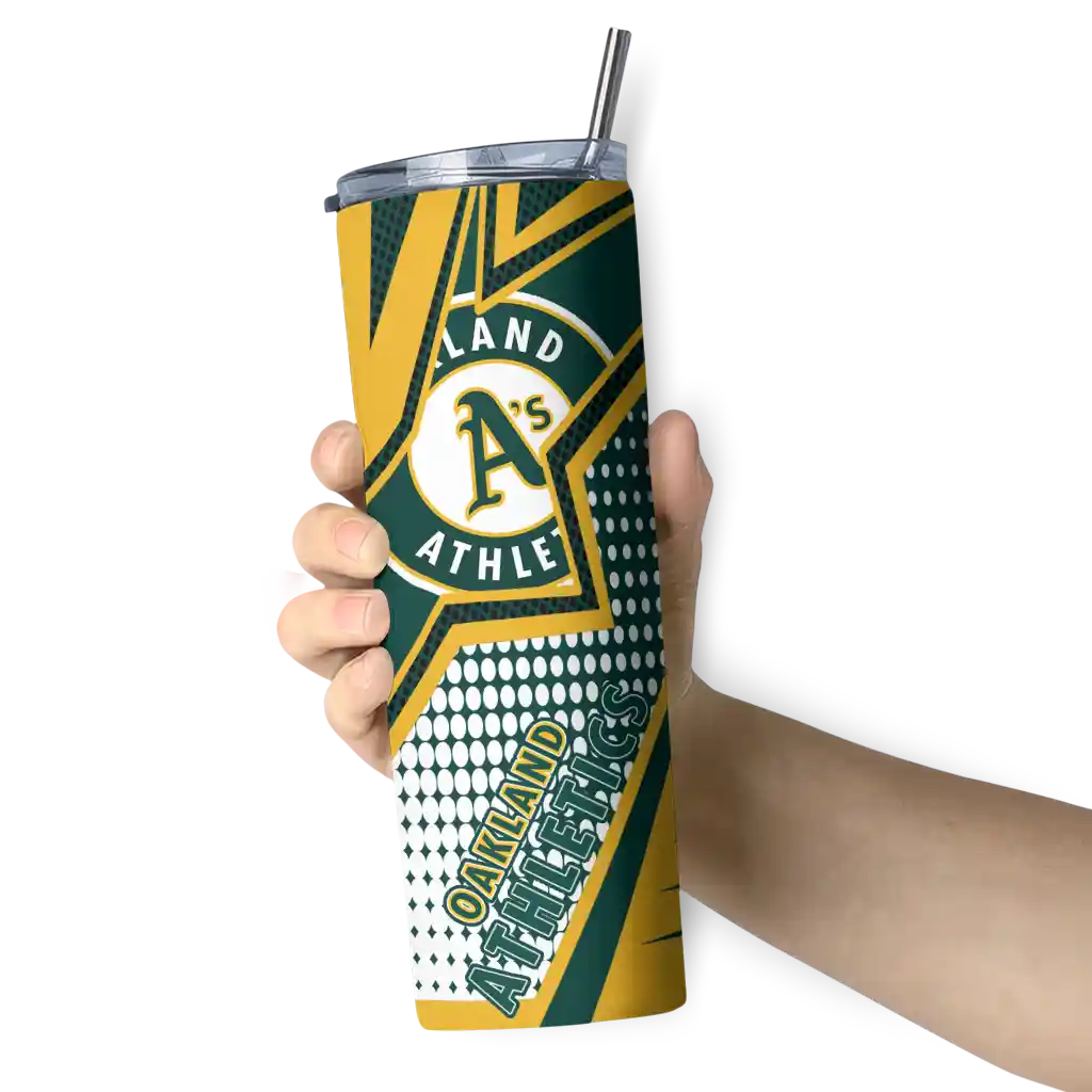 custom oakland athletics web stripes green white skinny tumbler premium grade.webp custom oakland athletics web stripes green white skinny tumbler premium grade.webp