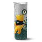 custom oakland athletics winnie the pooh green gray skinny tumbler best selling.webp
