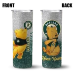 custom oakland athletics winnie the pooh green gray skinny tumbler best selling.webp