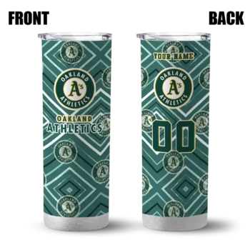 custom oakland athletics zipper leopard green skinny tumbler fashion forward.webp