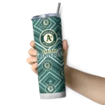 custom oakland athletics zipper leopard green skinny tumbler best selling.webp