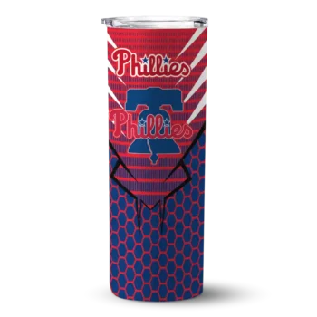 custom philadelphia phillies chevron stripes blue skinny tumbler best selling.webp