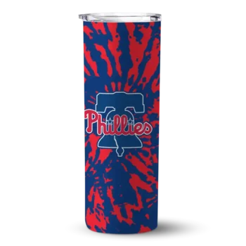 custom philadelphia phillies metallic grid blue skinny tumbler best selling.webp