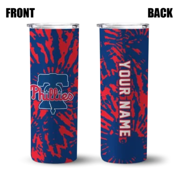 custom philadelphia phillies metallic grid blue skinny tumbler fashion forward.webp