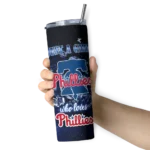 custom philadelphia phillies rose romance blue black skinny tumbler best selling.webp