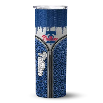 custom philadelphia phillies sparkle drip blue skinny tumbler best selling.webp