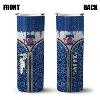 custom philadelphia phillies sparkle drip blue skinny tumbler fashion forward.webp