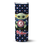 custom philadelphia phillies yoda cozy blue black skinny tumbler best selling.webp