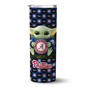 custom philadelphia phillies yoda cozy blue black skinny tumbler best selling.webp