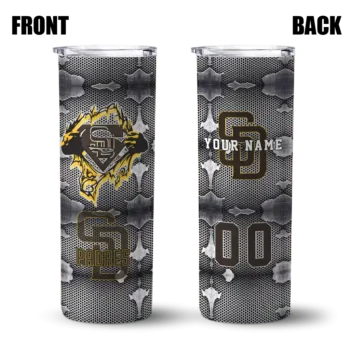 custom san diego padres chevron v brown gray skinny tumbler fashion forward.webp