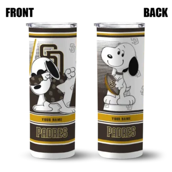 custom san diego padres snoopy dog brown white skinny tumbler fashion forward.webp