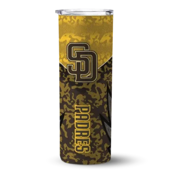 custom san diego padres spiral burst print brown skinny tumbler best selling.webp