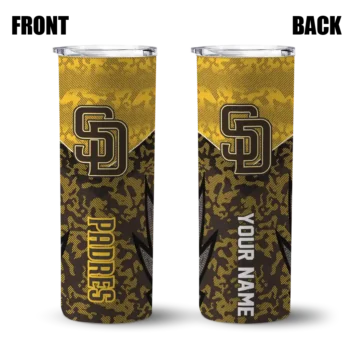 custom san diego padres spiral burst print brown skinny tumbler fashion forward.webp