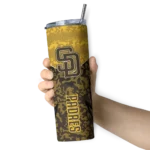 custom san diego padres spiral burst print brown skinny tumbler best selling.webp