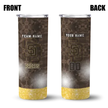custom san diego padres starburst tiles brown skinny tumbler fashion forward.webp