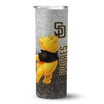 custom san diego padres winnie the pooh brown gray skinny tumbler best selling.webp