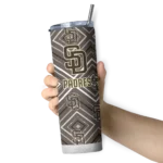 custom san diego padres zipper leopard brown skinny tumbler best selling.webp