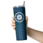 custom seattle mariners camo texture navy blue skinny tumbler best selling.webp