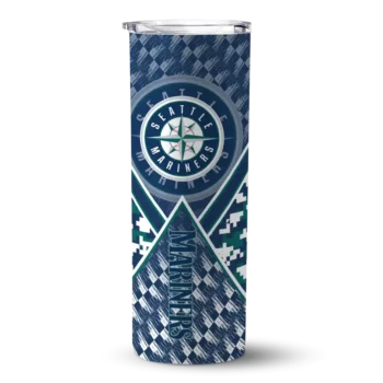 custom seattle mariners monogram burst navy blue white skinny tumbler best selling.webp