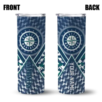 custom seattle mariners monogram burst navy blue white skinny tumbler fashion forward.webp