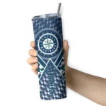 custom seattle mariners monogram burst navy blue white skinny tumbler best selling.webp