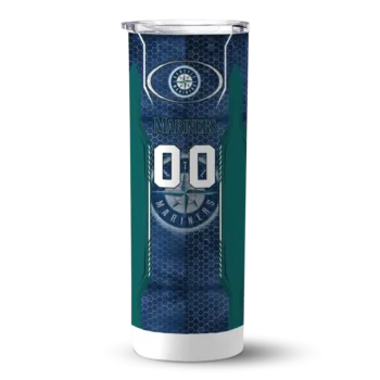custom seattle mariners stacked diamond navy blue skinny tumbler best selling.webp