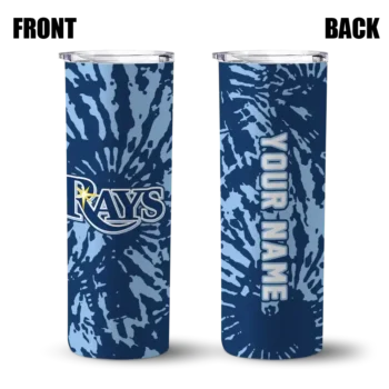 custom tampa bay rays metallic grid navy skinny tumbler fashion forward.webp