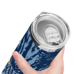 custom tampa bay rays metallic grid navy skinny tumbler best selling.webp
