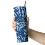 custom tampa bay rays metallic grid navy skinny tumbler best selling.webp