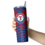 custom texas rangers camo texture blue skinny tumbler best selling.webp