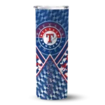 custom texas rangers monogram burst blue white skinny tumbler best selling.webp