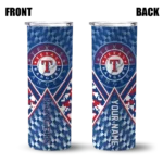 custom texas rangers monogram burst blue white skinny tumbler best selling.webp
