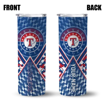 custom texas rangers monogram burst blue white skinny tumbler fashion forward.webp