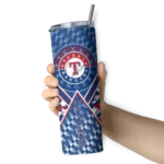 custom texas rangers monogram burst blue white skinny tumbler best selling.webp