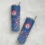 custom texas rangers monogram burst blue white skinny tumbler best selling.webp