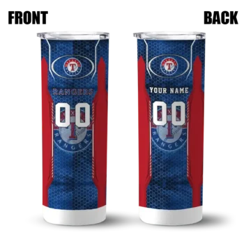 custom texas rangers stacked diamond blue skinny tumbler fashion forward.webp