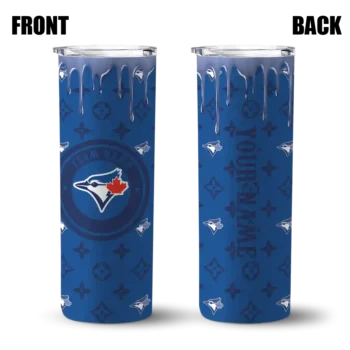 custom toronto blue jays camo streak blue skinny tumbler fashion forward.webp