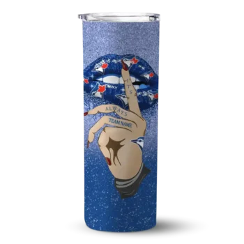 custom toronto blue jays sparkle lips blue skinny tumbler best selling.webp
