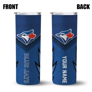 custom toronto blue jays spiral burst print blue skinny tumbler fashion forward.webp