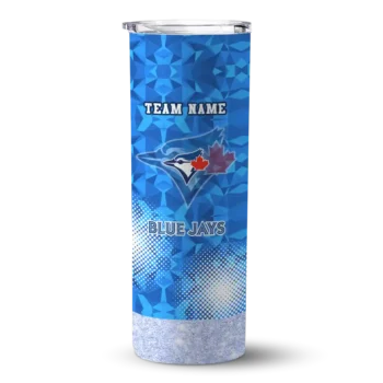 custom toronto blue jays starburst tiles blue skinny tumbler best selling.webp