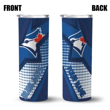 custom toronto blue jays web stripes blue white skinny tumbler fashion forward.webp