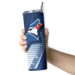 custom toronto blue jays web stripes blue white skinny tumbler best selling.webp