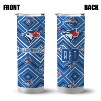 custom toronto blue jays zipper leopard blue skinny tumbler fashion forward.webp