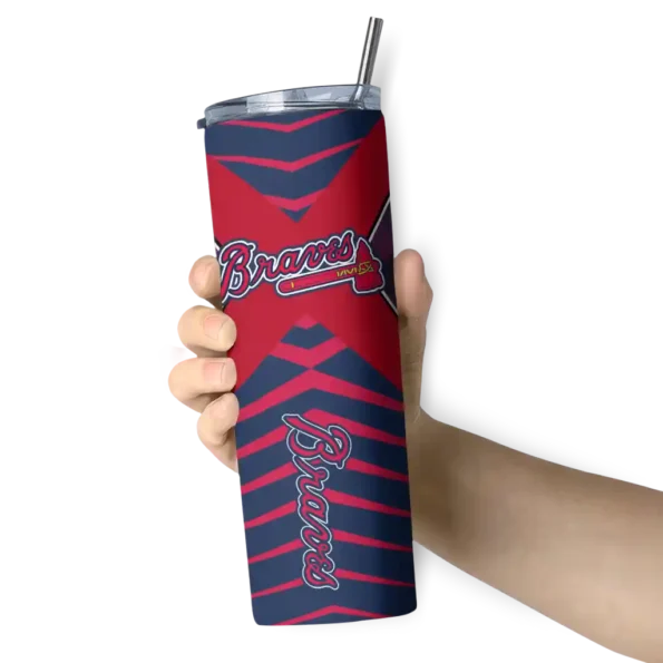customized atlanta braves camo texture navy skinny tumbler premium grade.webp