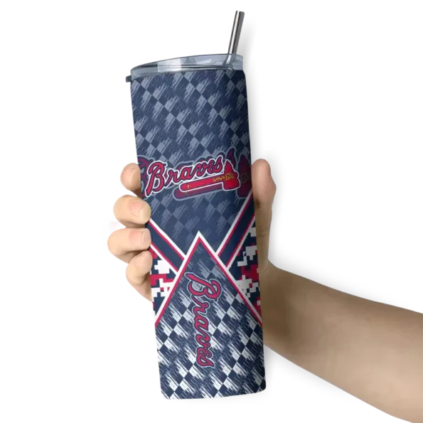 customized atlanta braves monogram burst navy white skinny tumbler premium grade.webp